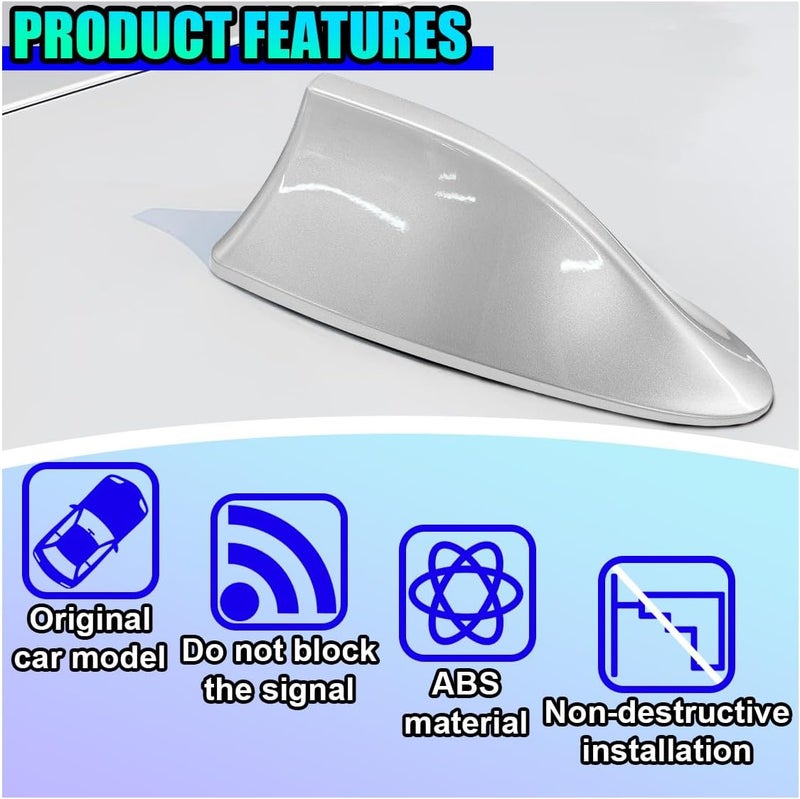ZIMISI Car Shark Fin Antenna Cover, Plastic Auto Top Roof Mount Antenna Cover Replacement with Adhesive Tape, Universal Auto Signal Roof Aerial Decoration Accessories for Car SUV Truck (Silver) - Image 3